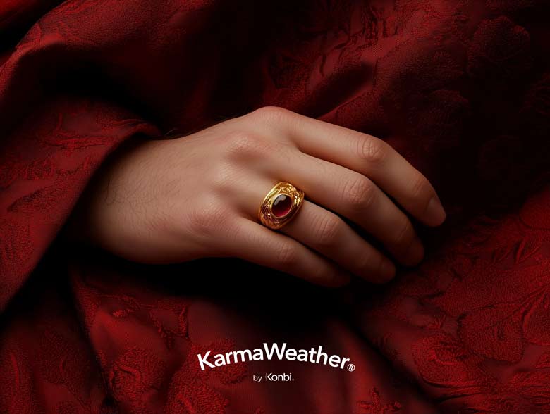 Gold ring with a garnet on a cardinal’s hand and embroidered red robe