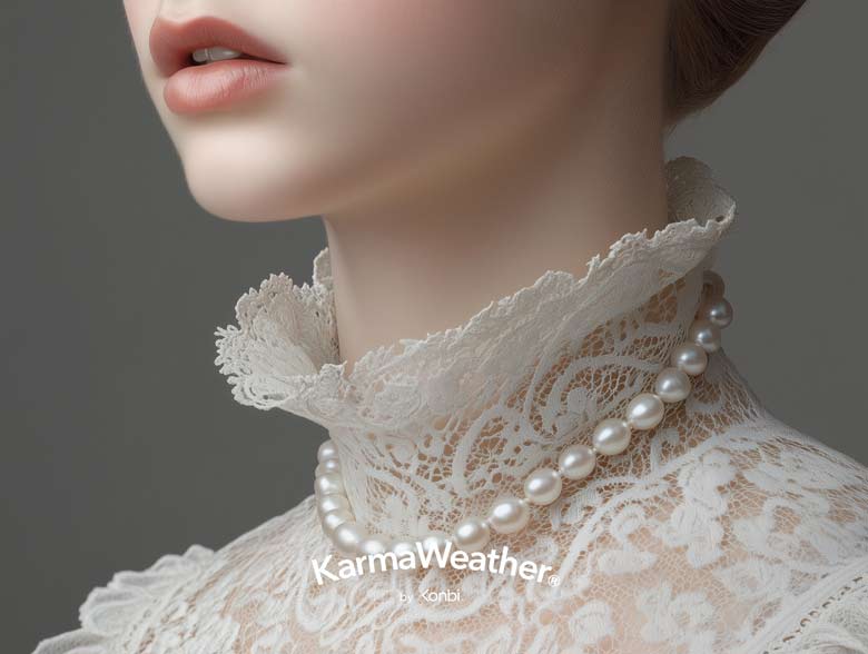 Pearl necklace on a lace collar