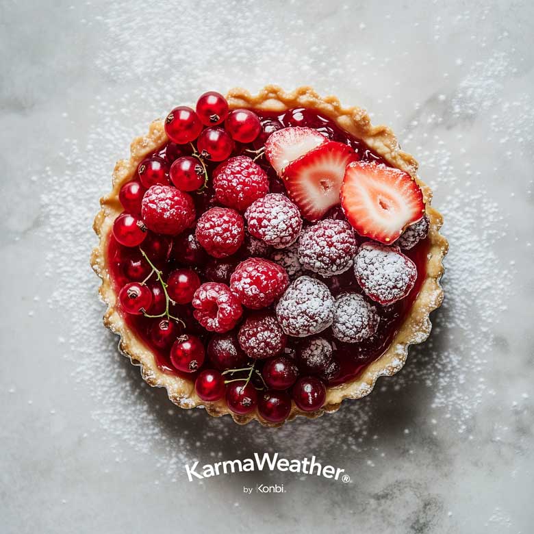 Gallo y Tarta de frutas rojas