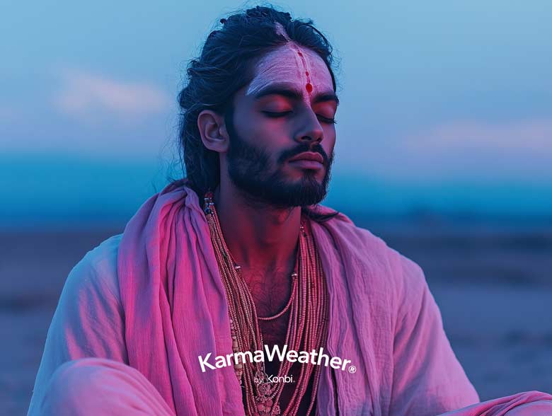 A young Indian sadhu meditating, sitting in a lotus position