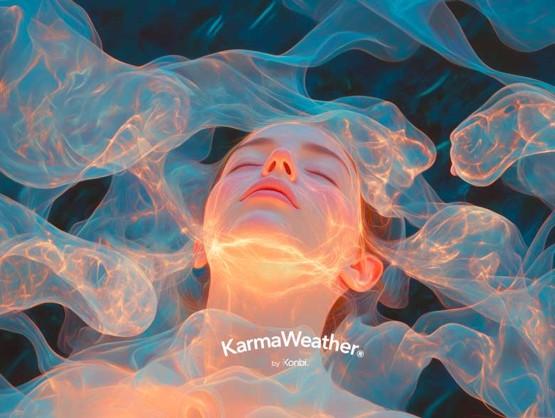 Woman lying peacefully, surrounded by protective energy fields