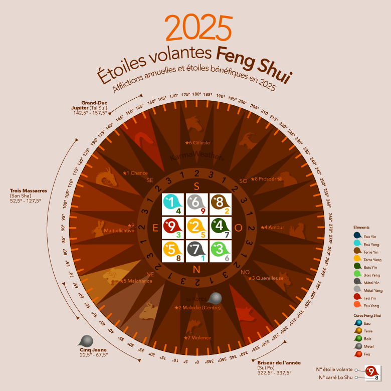 Infographie des Étoiles Volantes du Feng Shui 2025